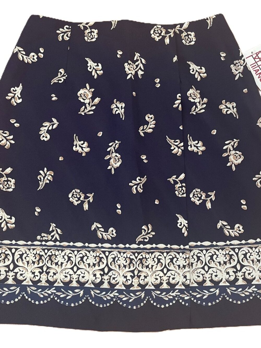 Vintage Milano Design Group Mock Wraparound Skirt Blue w/Pattern Women’s Size 8